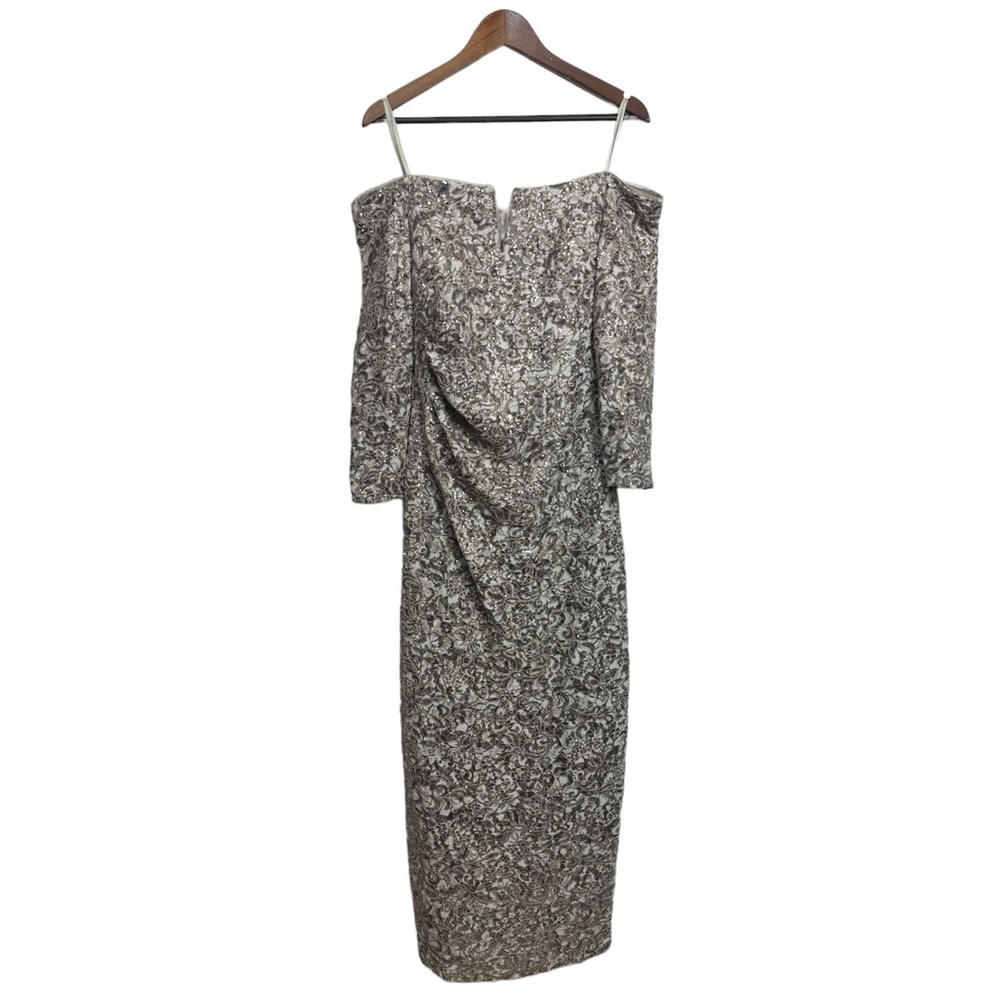 Xscape sequined off shoulder Dress 16P - Picture 2 of 16